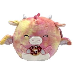 Squishmallows Celestina the Dragon 8 Inch Tie Dye Pink Yellow with Donut NWT